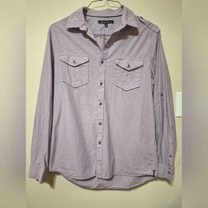 Kennith Cole Medium long-sleeved purple button-up dress shirt pockets epaulettes